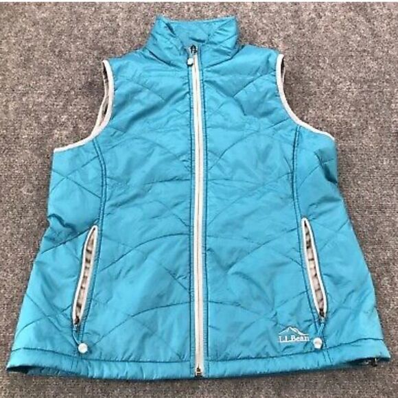 LL Bean Women's Vest Size Medium Blue Green Full Zip Quilted Nylon Poly … - Picture 1 of 8